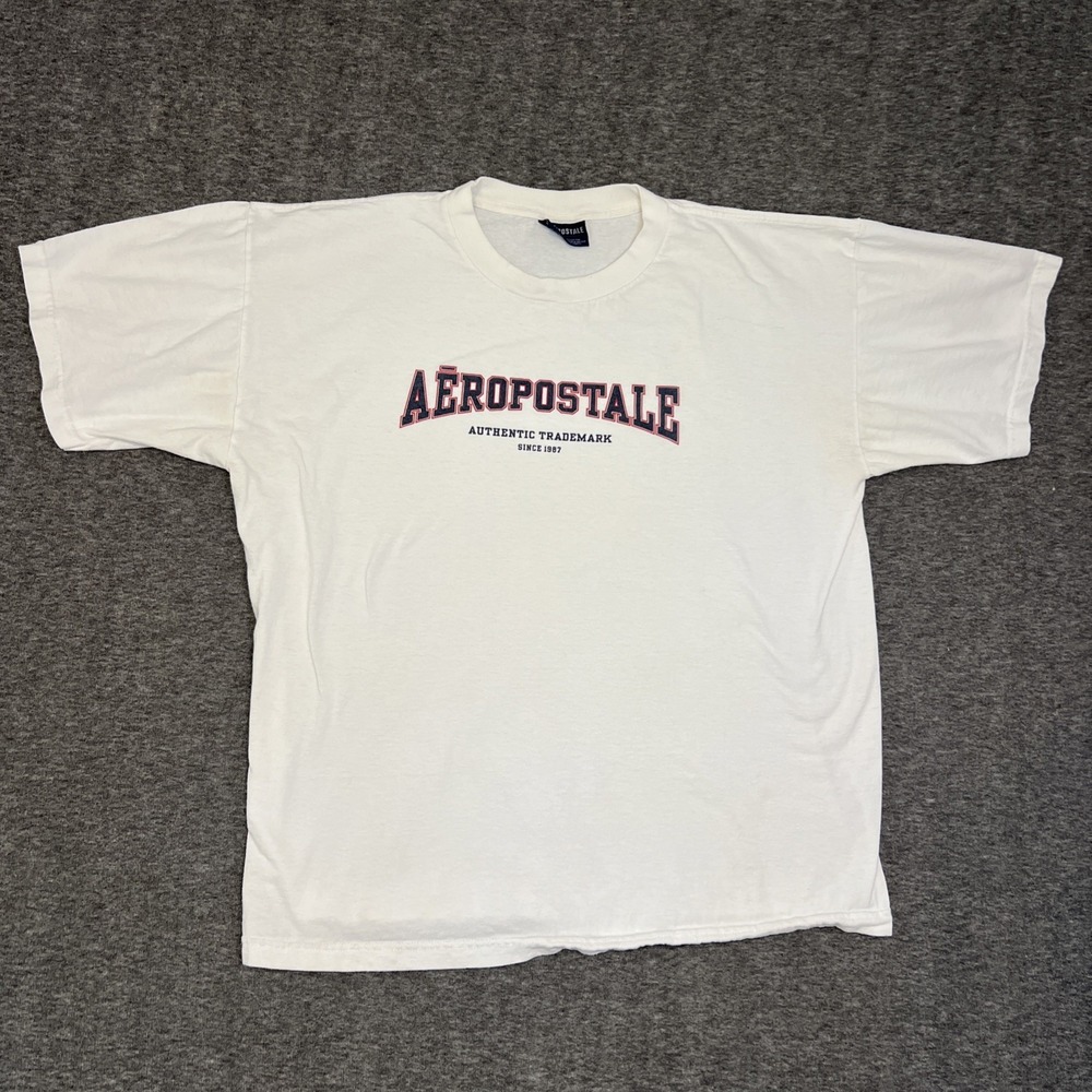 Aeropostale Shirt Mens XL White Blue Spell Out‎ Logo Causal Preppy Aero